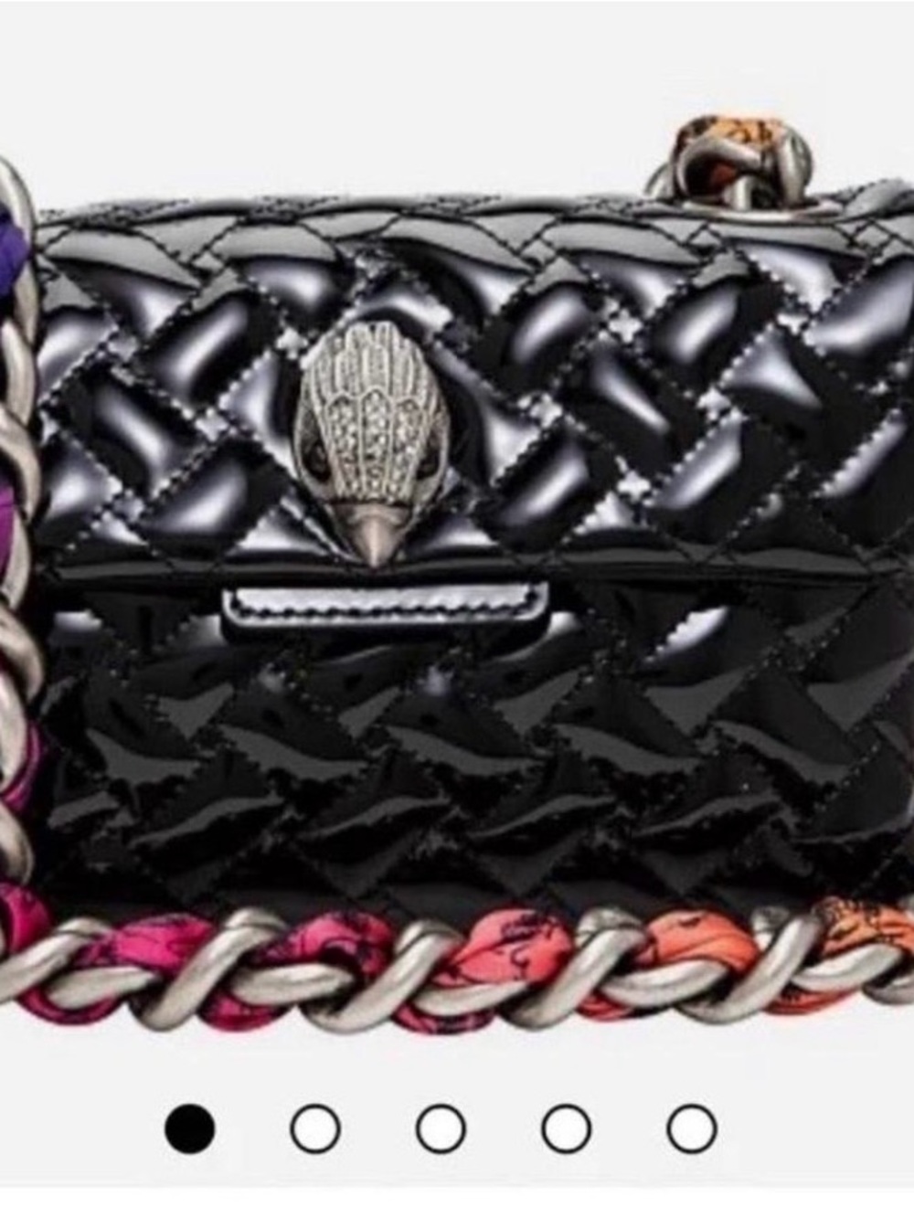NWT Rare Kurt Geiger Black Quilted Patent Leather Mini Shoulder Bag with Rainbow